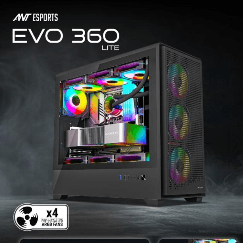 Ant Esports Mid Tower Cabinet (E-ATX/ATX/M-ATX/M-ITX) EVO 360 Lite Black