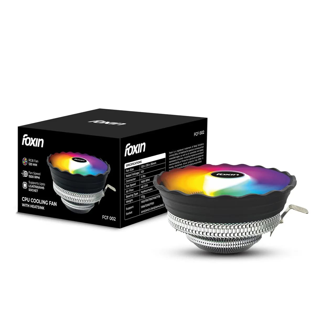 Foxin CPU Fan For Intel and AMD Socket 120mm RGB FCF 002