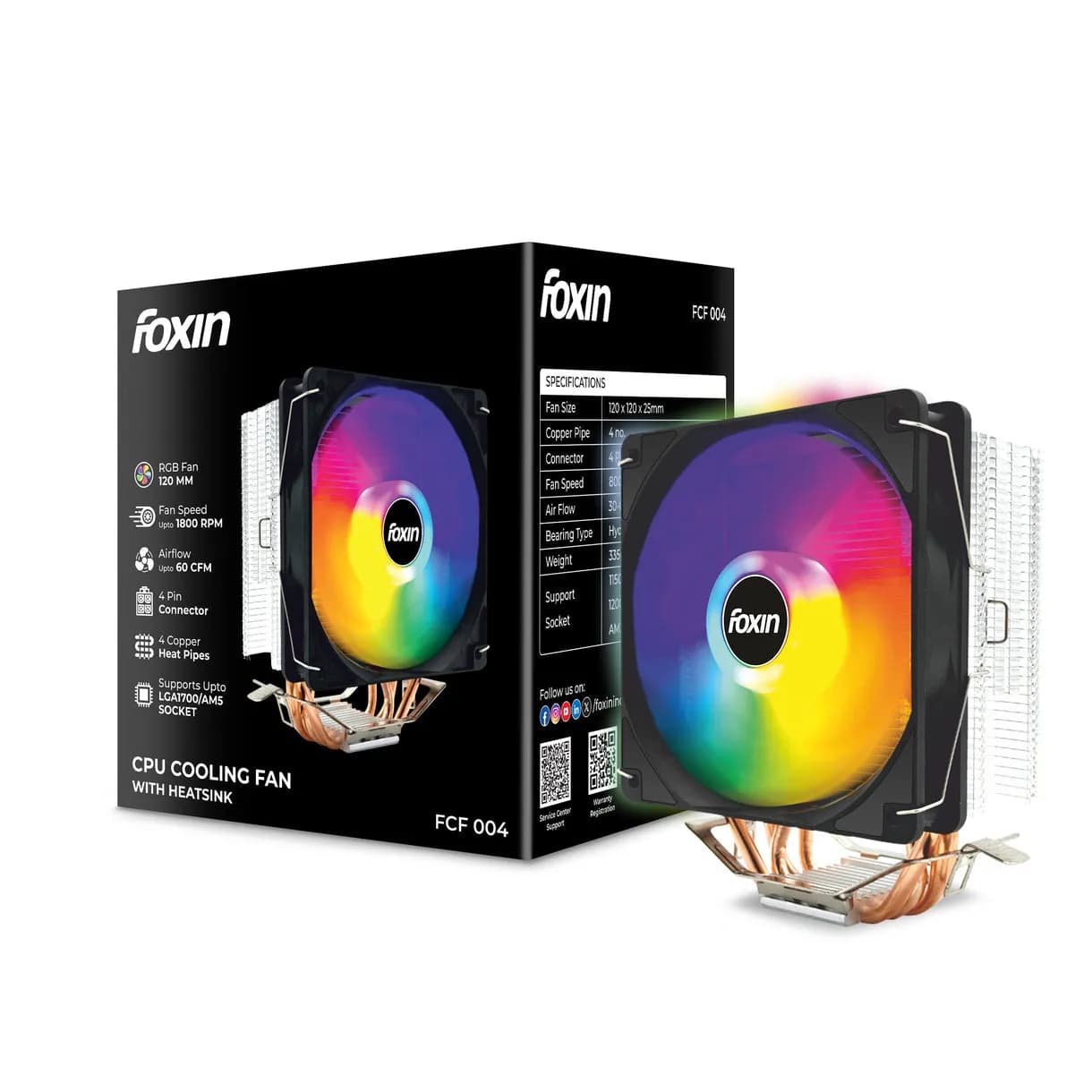 Foxin CPU Fan For Intel and AMD Socket 120mm RGB FCF 004