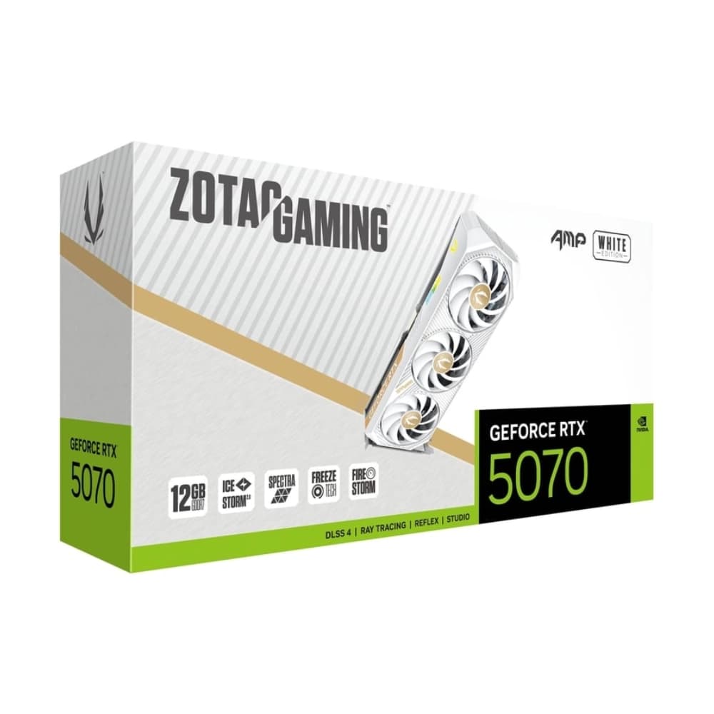 ZOTAC Nvidia Graphic Card RTX 5070 12GB DDR7 Gaming AMP White Edition Triple Fan