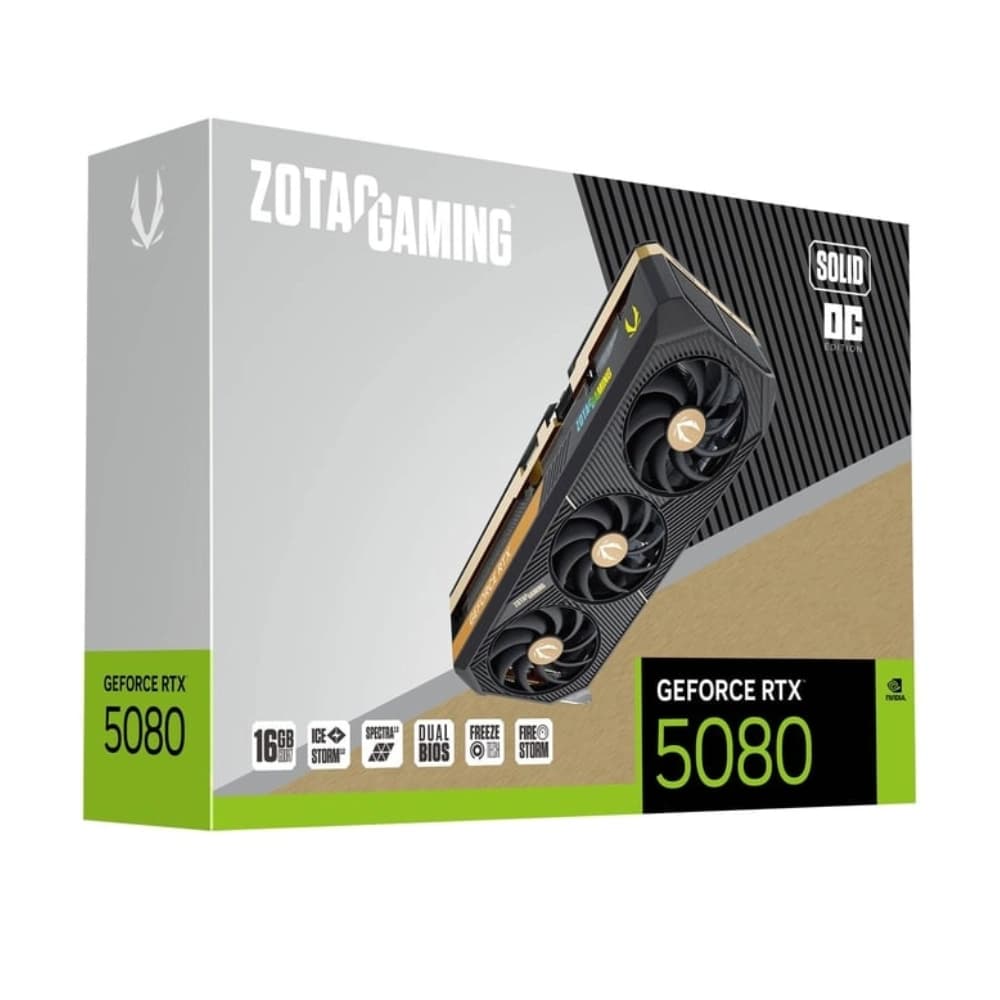 ZOTAC Nvidia Graphic Card RTX 5080 16GB DDR7 Gaming Solid OC Triple Fan