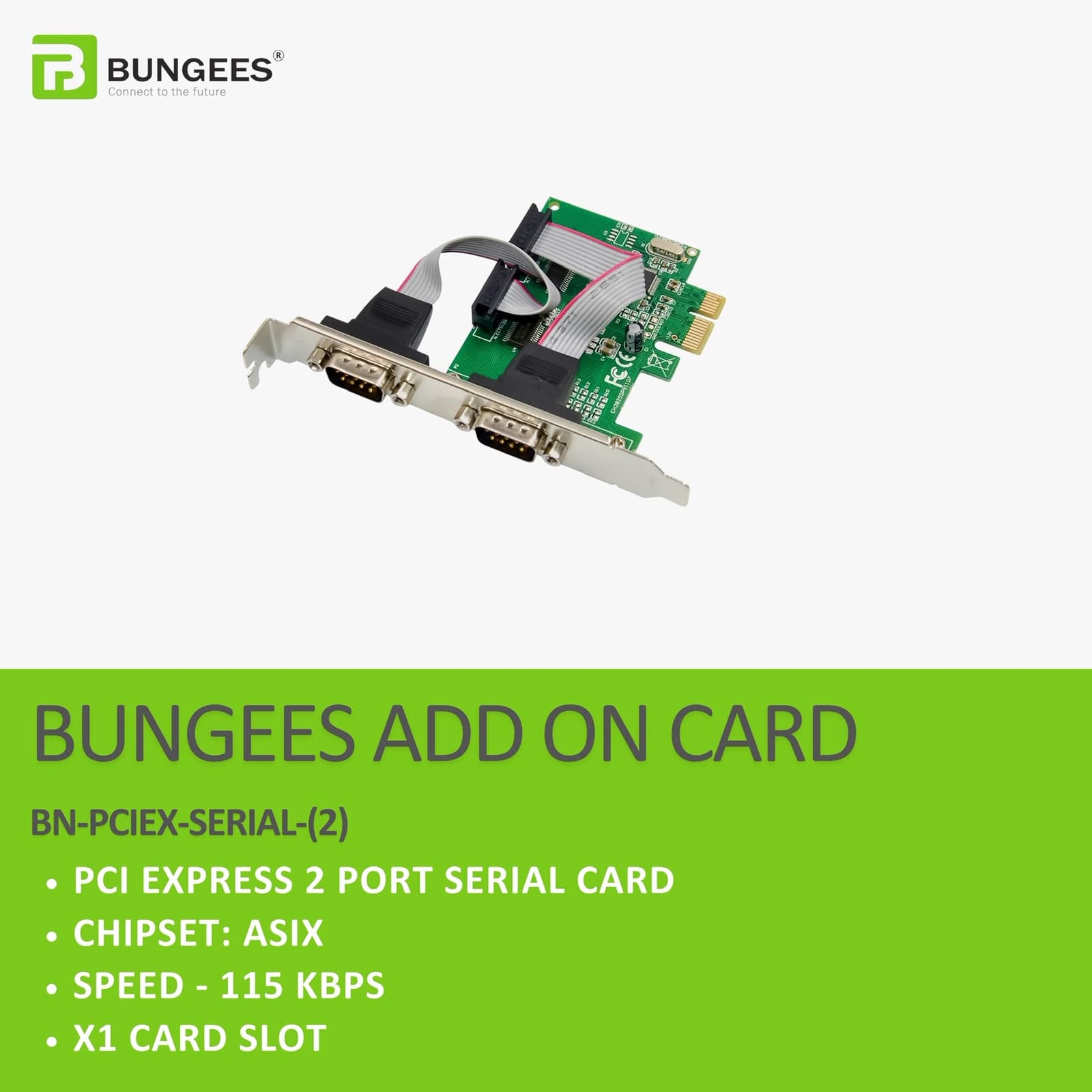 Bungees PCIe X1 To 2 Port Serial Card RS-232