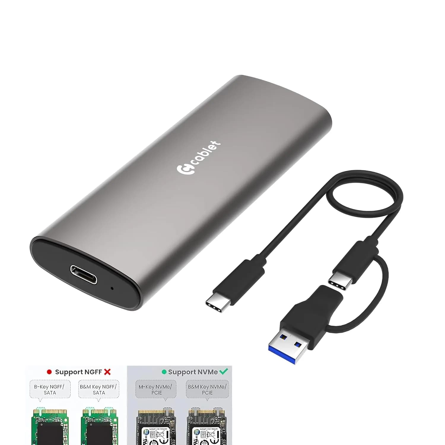 Cablet SSD Casing M.2 | NVMe Enclosure Type-C (MS901-C3)