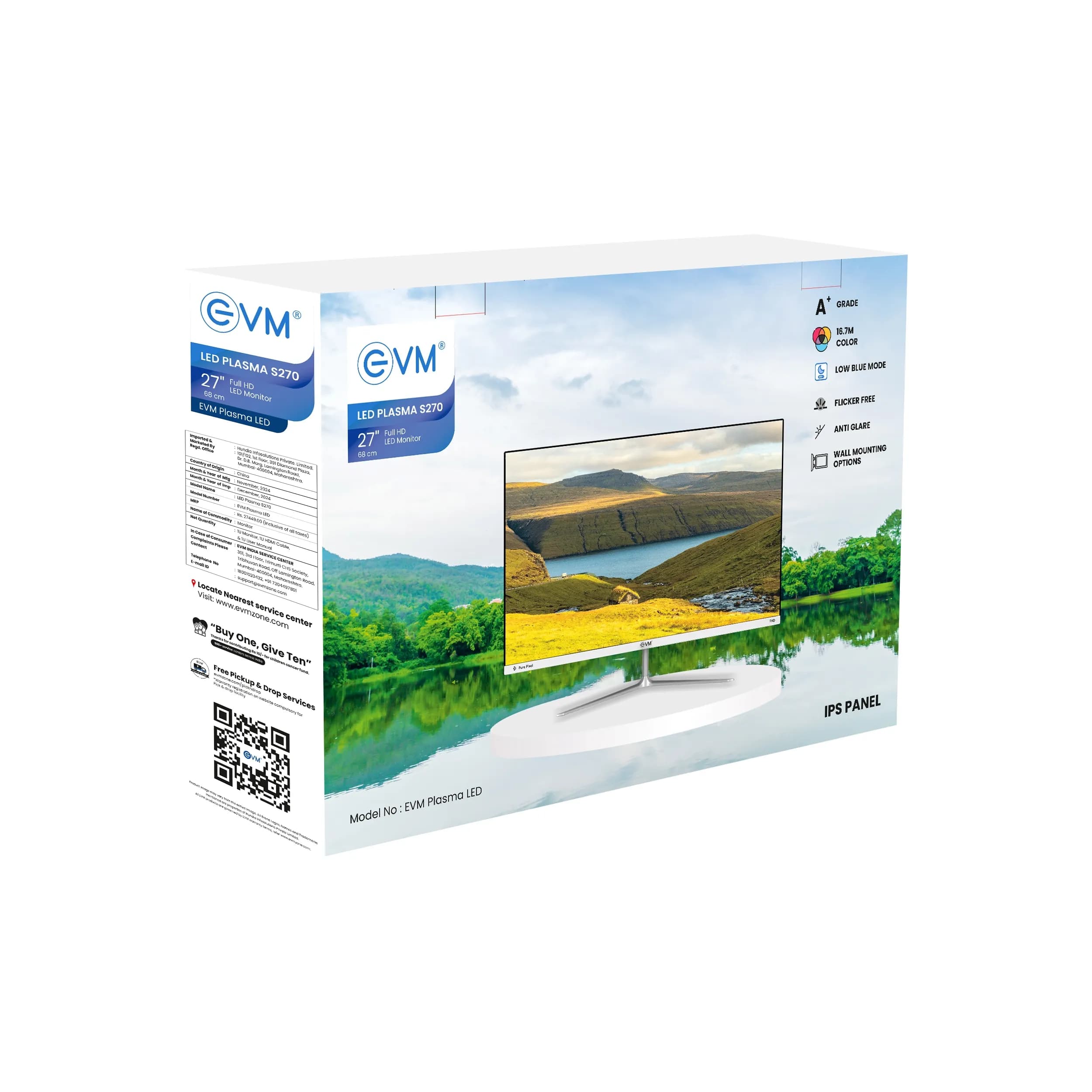 EVM LED Monitor 27" FHD IPS 100Hz with HDMI | VGA | Speaker (Plasma S270)