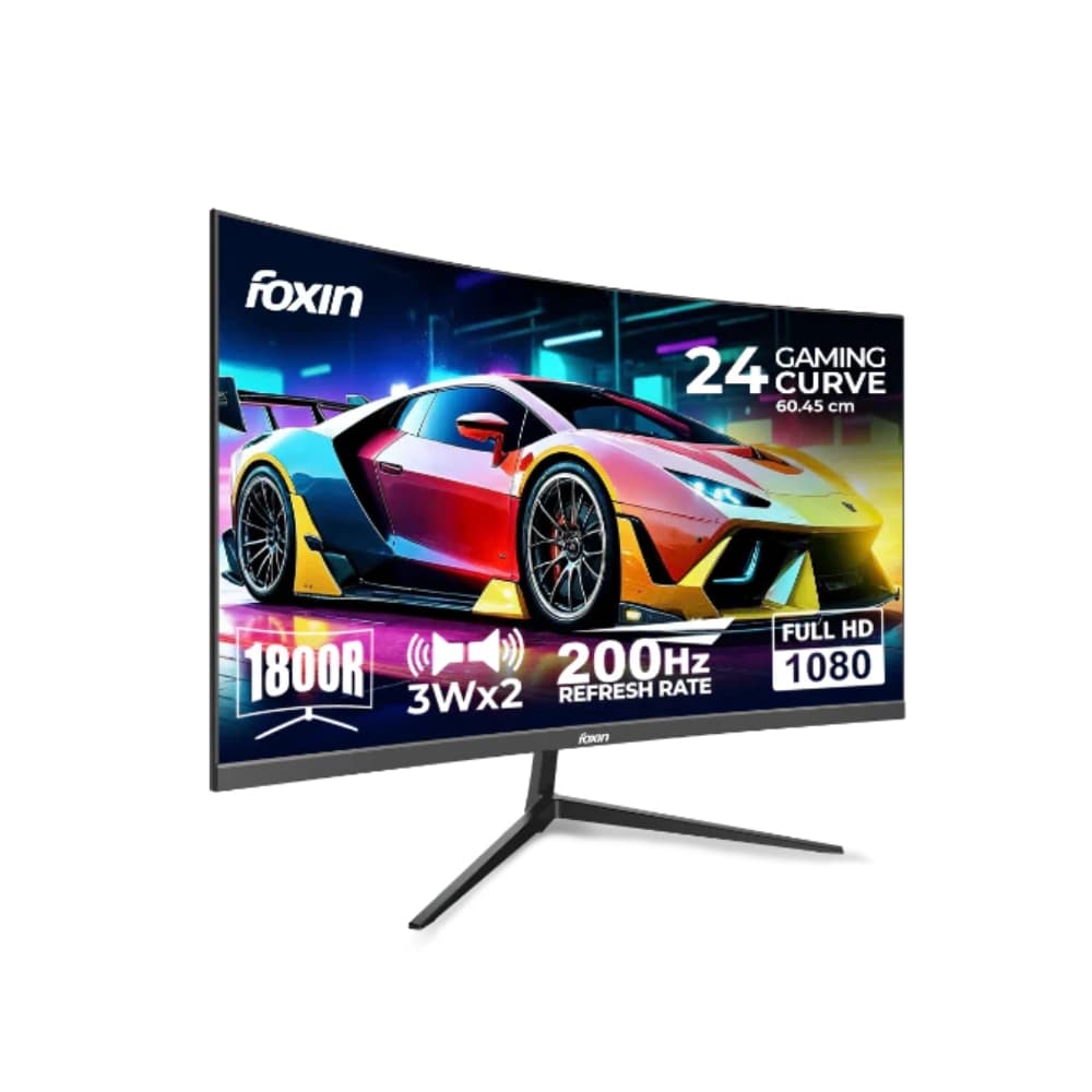 Foxin LED Monitor 24" Curved FHD IPS 200Hz For Gaming with HDMI | DP | Speaker (Phantom)