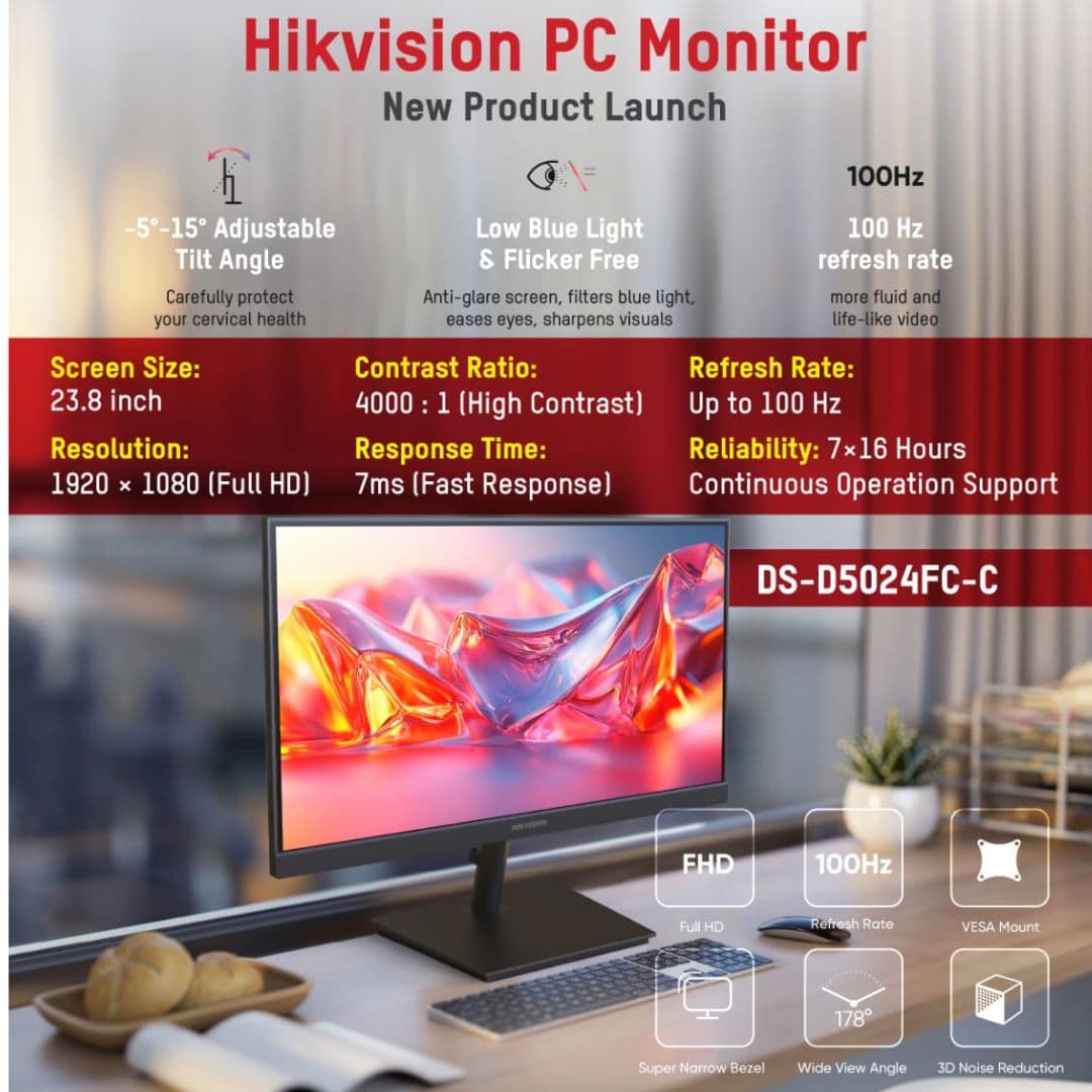 Hikvision LED Monitor 24" IPS  FHD with HDMI (DS-D5024FC-C)