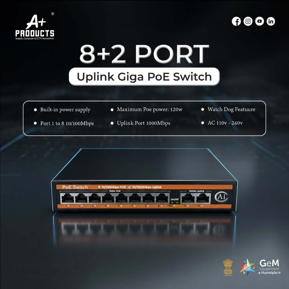 A+ Products Poe Switch 8 Port (8 FE+ 2 GE  Port)