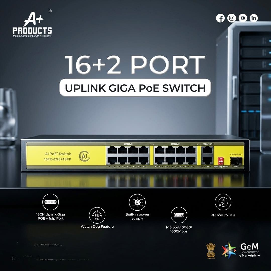 A+ Products Poe Switch 16 Port (16 FE + 2 GE + 1 SFP Port)