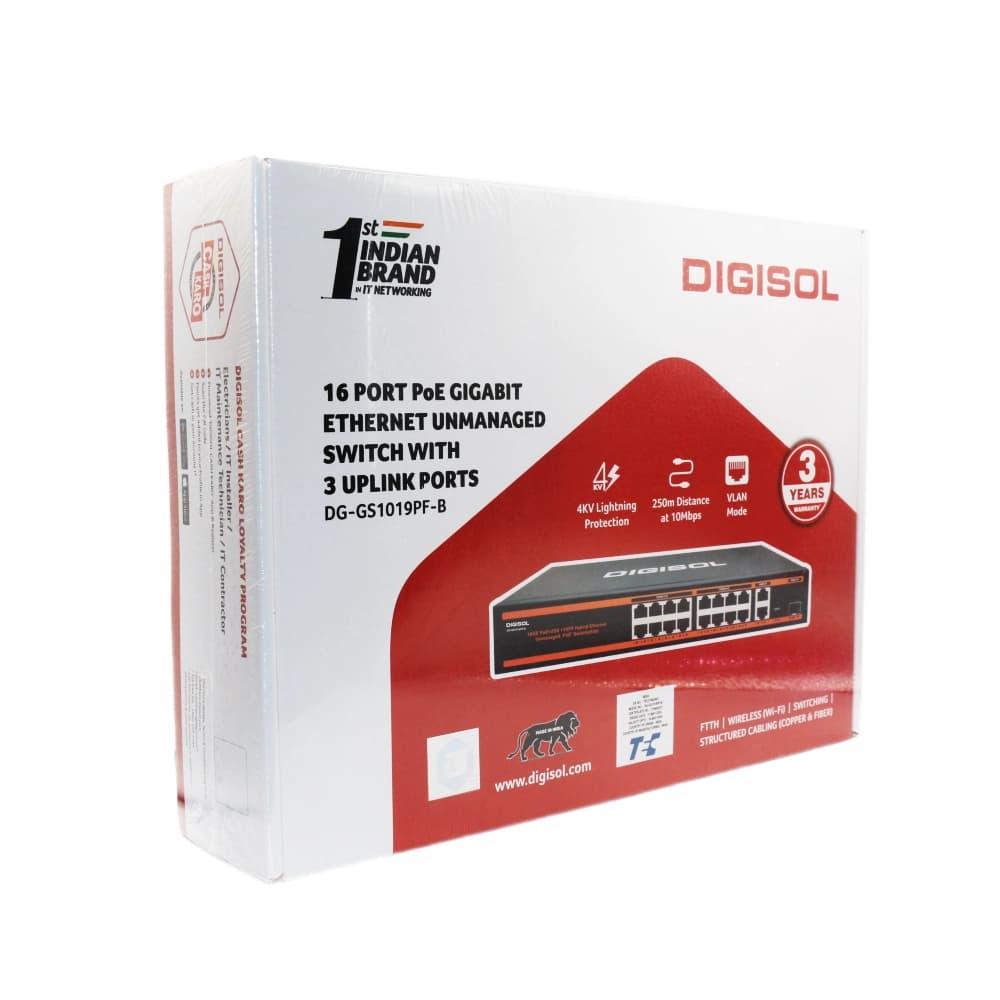 Digisol Poe Switch 16 Port (16 GE + 2 GE + 1 SFP Port) DG-GS1019PF-B