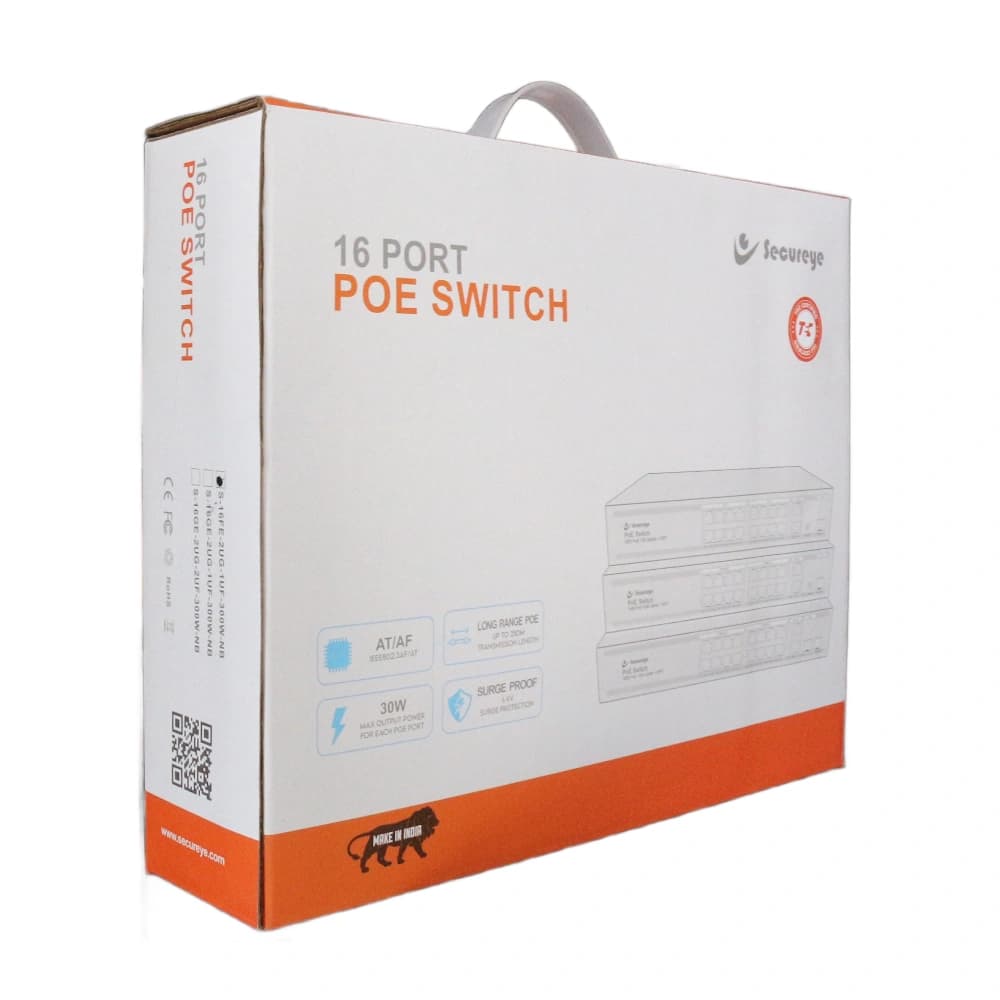 Secureye Poe Switch 16 Port (16 Normal Poe + 2 Gigabit Uplink + 1 SFP) S-16FE-2UG-1UF-300W