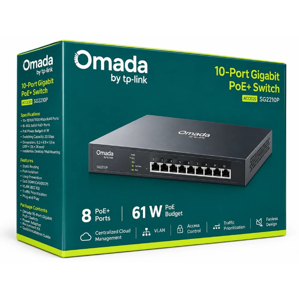 TP-Link Omada Access PoE+ Switch 8 Port (8 GE + 2 GE SFP Port) SG2210P
