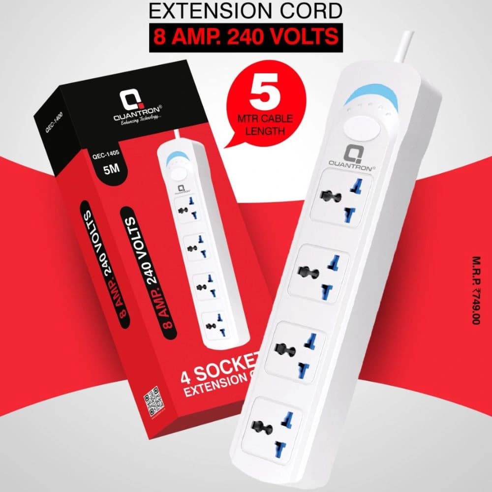 Quantron Spike 4 Socket 1 Switch 5m (QEC-1405)