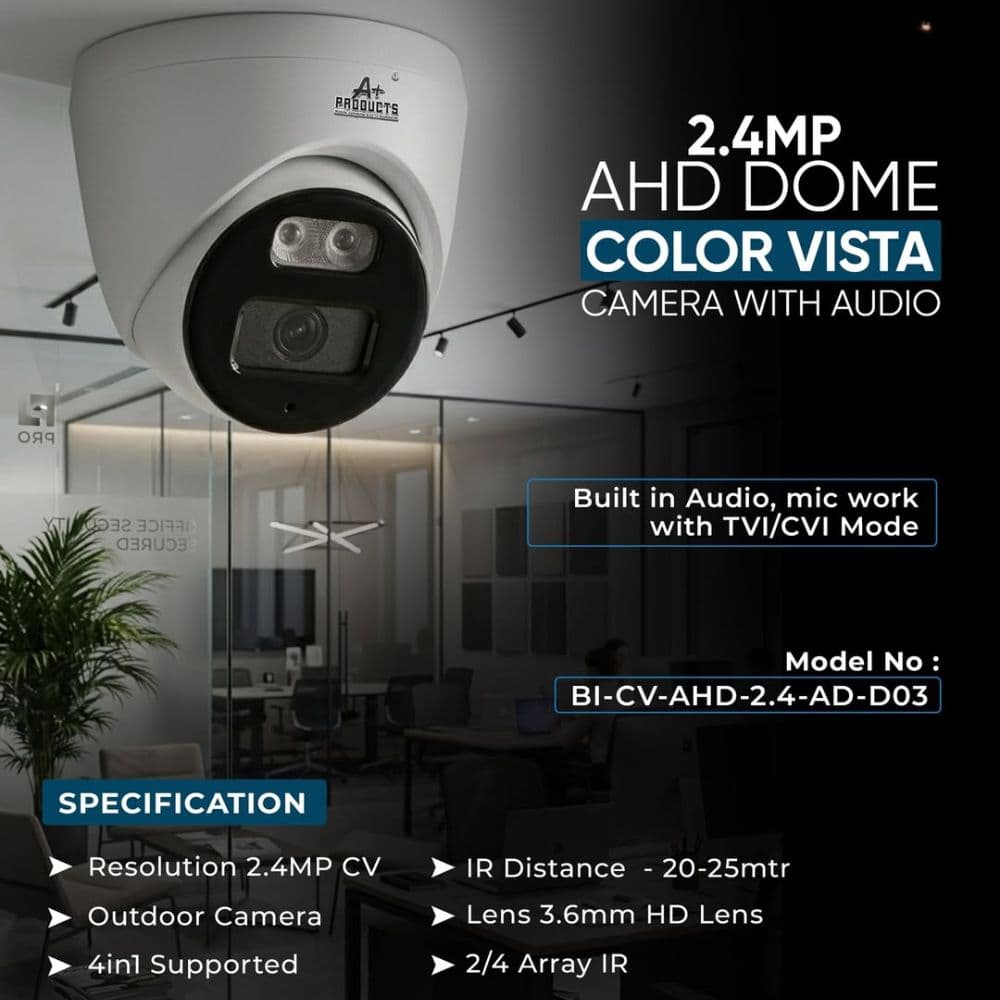 A+ Products 2.4MP HD ColorVu Dome Camera 3.6mm With Audio(AD-D03)