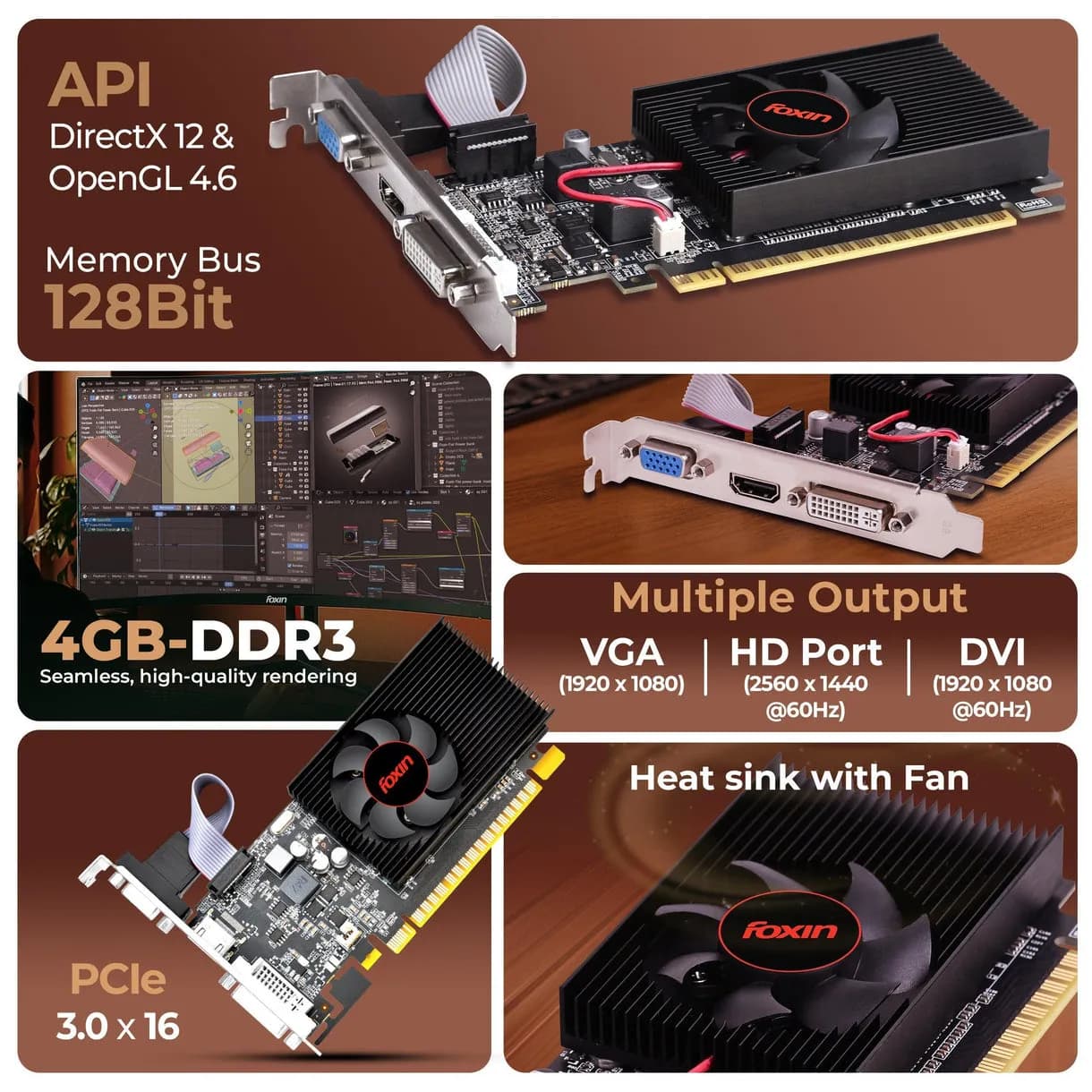 Foxin Nvidia Graphic Card GT740 4GB DDR3 with HDMI, DVI, VGA Port