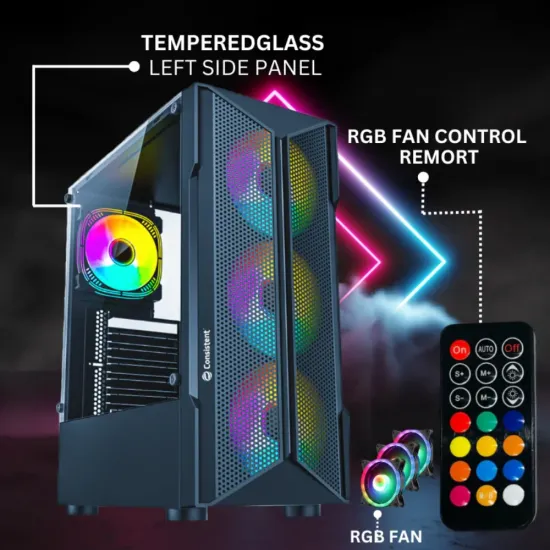Consistent Mid Tower Gaming Cabinet (ATX / Micro-ATX / Mini-ITX) Inferno CIG2002 Black