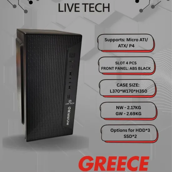 Live Tech Cabinet GREECE Black (Micro-ATX, ATX, P4)