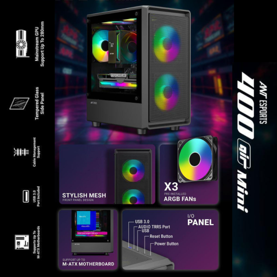 Ant Esports Mini Tower Cabinet (Micro-ATX, Mini-ITX) 400 Air Mini Ant Esports Mini Tower Cabinet (Micro-ATX, Mini-ITX) 400 Air Mini