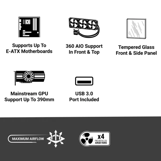 Ant Esports Mid Tower Cabinet (E-ATX/ATX/M-ATX/M-ITX) AQUA 360 4F