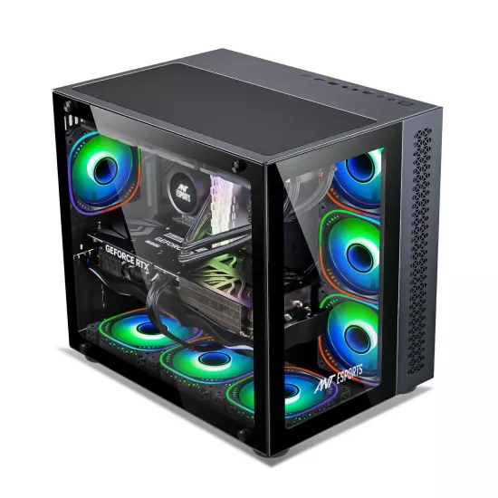 Ant Esports Gaming Cabinet Crystal ARGB Dual Chamber Black
