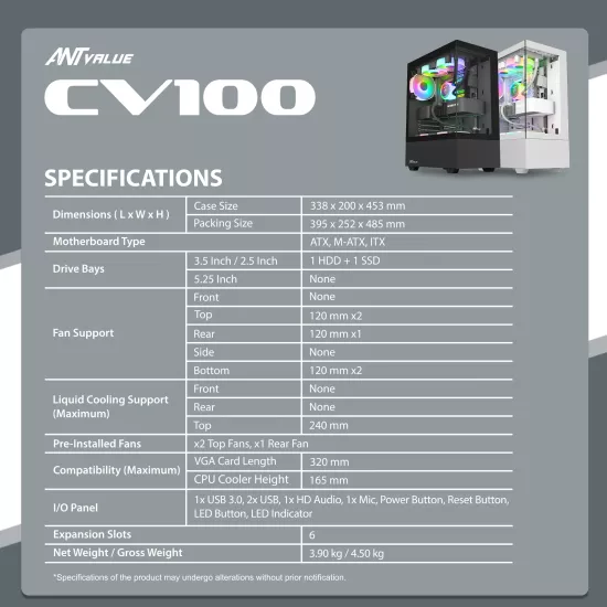 Ant Value Gaming Cabinet CV100 White 