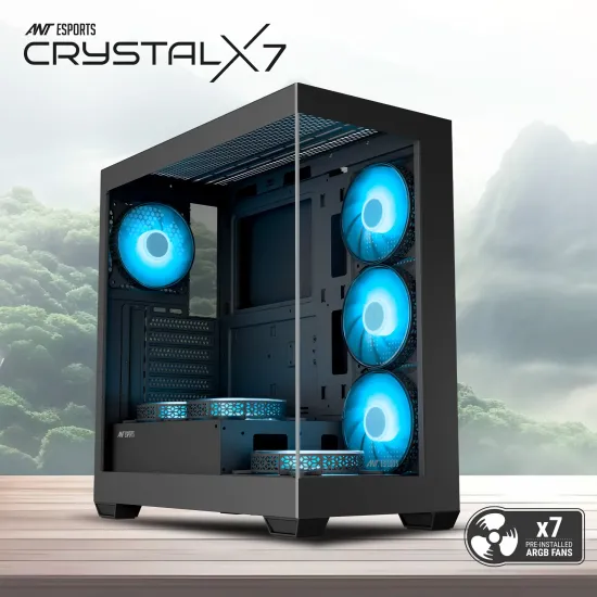 Ant Esports Gaming Cabinet Crystal x7 Black with Type-C