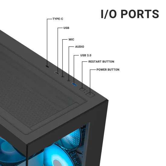 Ant Esports Gaming Cabinet Crystal x7 Black with Type-C