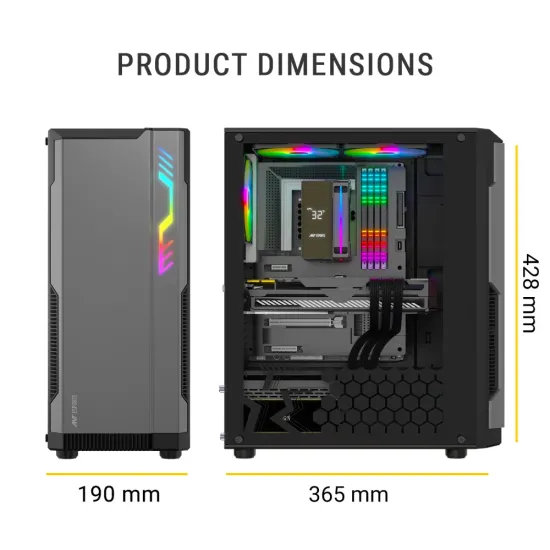 Ant Esports Mid Tower Cabinet (ATX/M-ATX/M-ITX) Eclipse Black-Grey