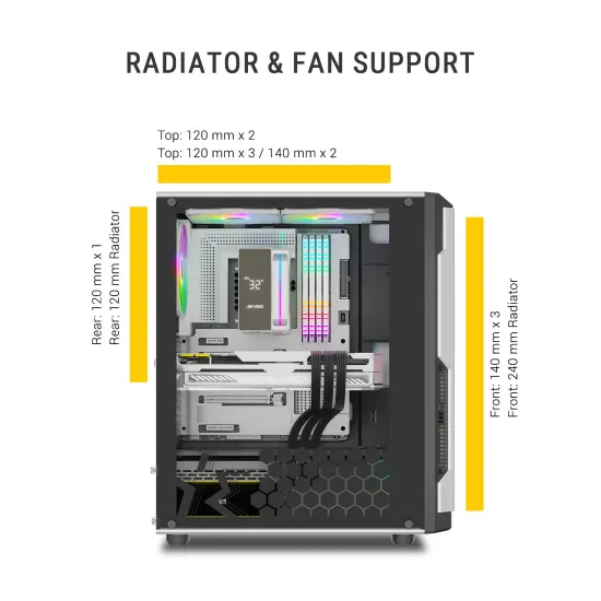 Ant Esports Mid Tower Cabinet (ATX/M-ATX/M-ITX) Eclipse White-Black