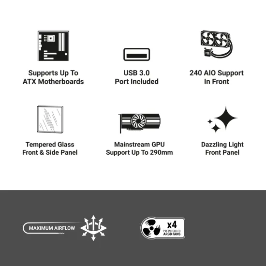 Ant Esports Mid Tower Cabinet (ATX/M-ATX/M-ITX) Eclipse White-Black