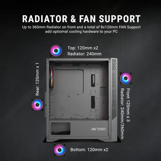 Ant Esports Cabinet ICE-270G 6F Black