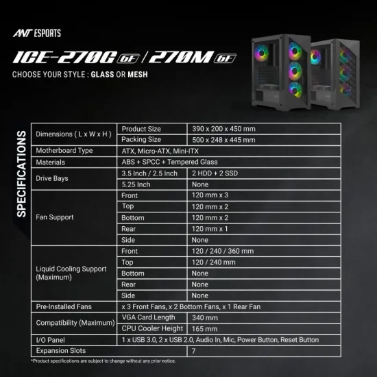 Ant Esports Cabinet ICE-270M 6F Black
