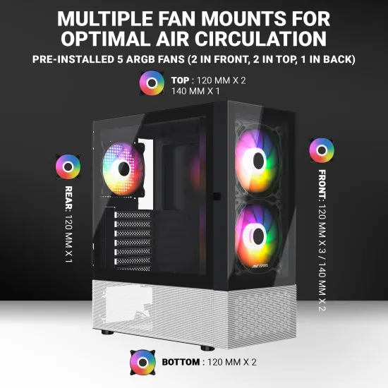 Ant Esports Mid Tower Cabinet (ATX, Micro-ATX, Mini-ITX) Pepper 5F