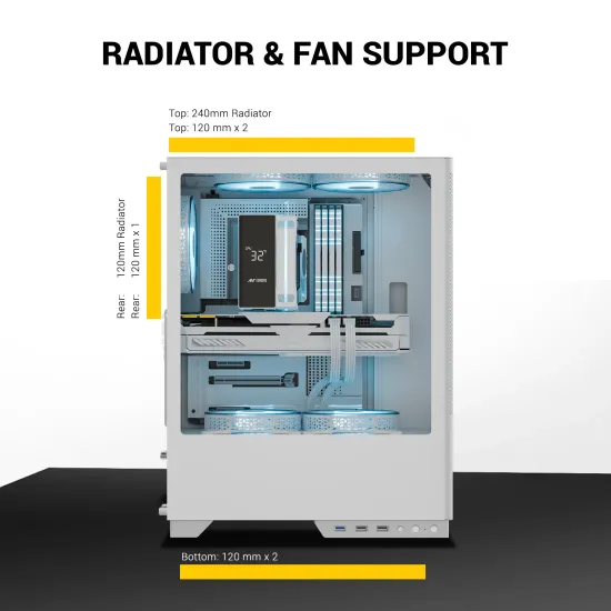 Ant Esports Mid Tower Cabinet (ATX/M-ATX/M-ITX) X2 LCD White