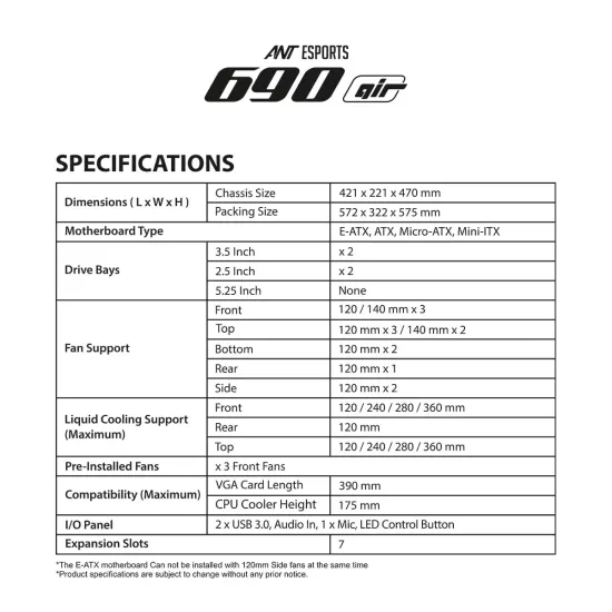 Ant Esports Gaming Cabinet 690 Air Black