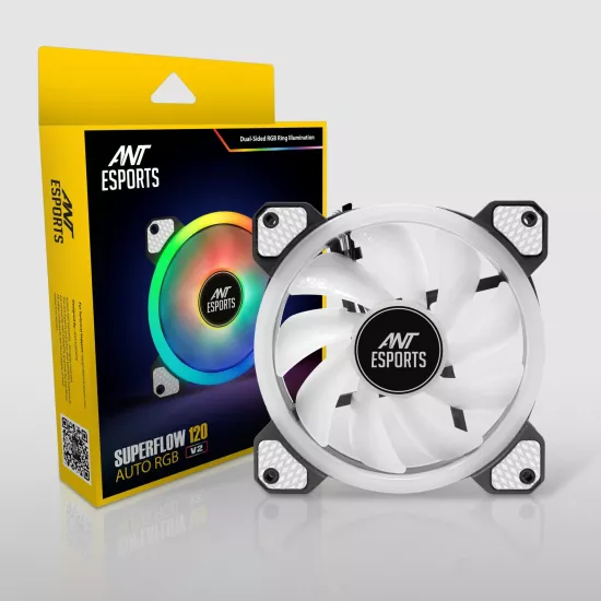 Ant Esports Cabinet Fan White Superflow V2 120mm Auto RGB