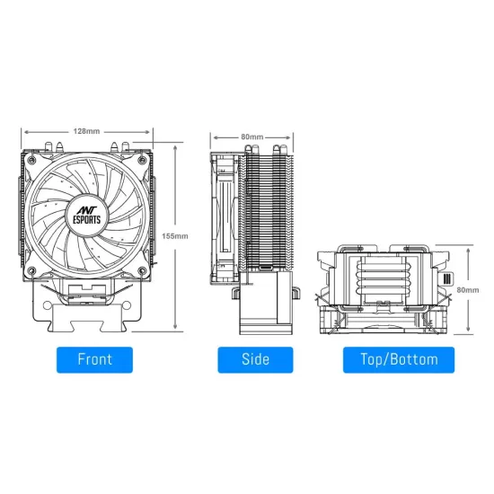 Ant Esports CPU Cooler Air ICE-C612 V2 ARGB