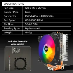 Foxin CPU Fan For Intel and AMD Socket 120mm ARGB FCF 005