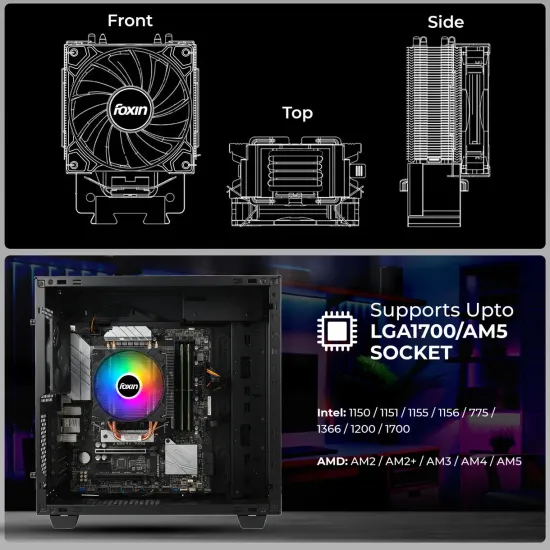 Foxin CPU Fan For Intel and AMD Socket 120mm ARGB FCF 005