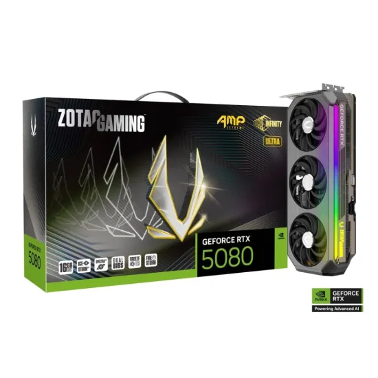 ZOTAC Nvidia Graphic Card RTX 5080 16GB DDR7 Gaming AMP Extreme Infinity Ultra Triple Fan