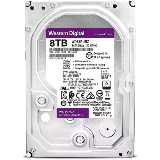 WD 8TB PURPLE SATA 3.5 Inch Surveillance CCTV Hard Disk