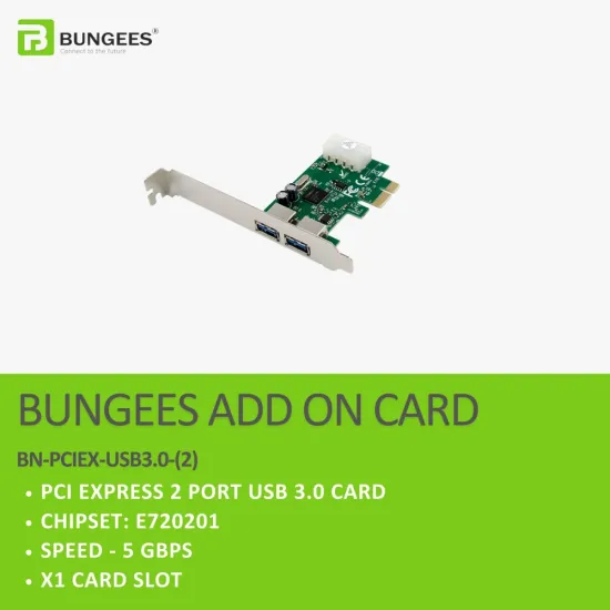 Bungees PCIe X1 To 2 Port USB 3.0 Add On Card