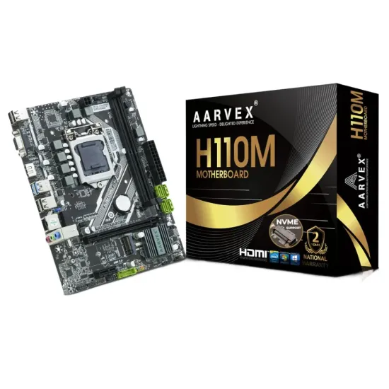 AARVEX MOTHERBOARD 110 (H110M) (FOR INTEL 6TH GEN) DDR4 WITH NVMe SLOT