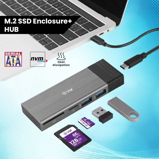EVM SSD Casing Nvme With 2*USB Hub +Type-C+SD|TF Card Slot (CG-002)