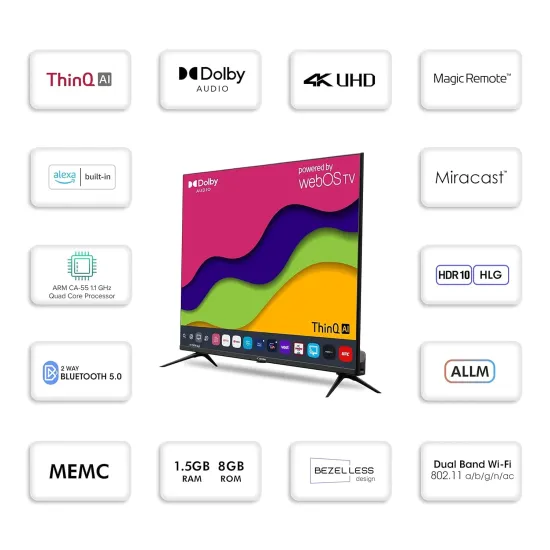 BESTON LED TV 55 Inch SMART UHD (BS55UW1) WEB OS 4K UHD 1.5GB RAM 8GB ROM