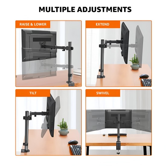 LED Monitor Mount Stand For 1 LED With Table Clamp 15 Inch Height