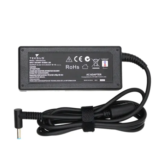 Teksus Laptop Adapter Compatible  For HP 65w | 19.5v/3.33a | 4.5mm x 3.0mm Blue Pin