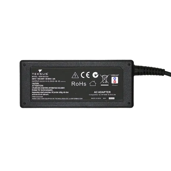 Teksus Laptop Adapter Compatible For HP 65w | 18.5v/3.5a | 4.8mm x 1.7mm Y Pin