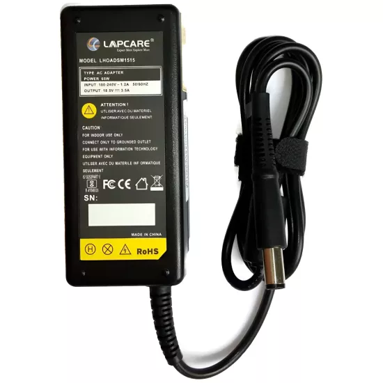 Lapcare  Laptop Adapter Compatible  For HP 65w | 18.5v/3.5a | 7.4mm x 5.0mm Big Pin