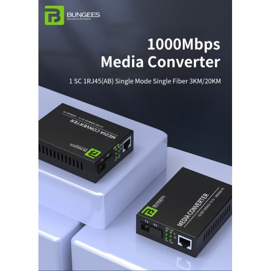 Bungees Fiber Media Converter Pair 10/100/1000 Giga