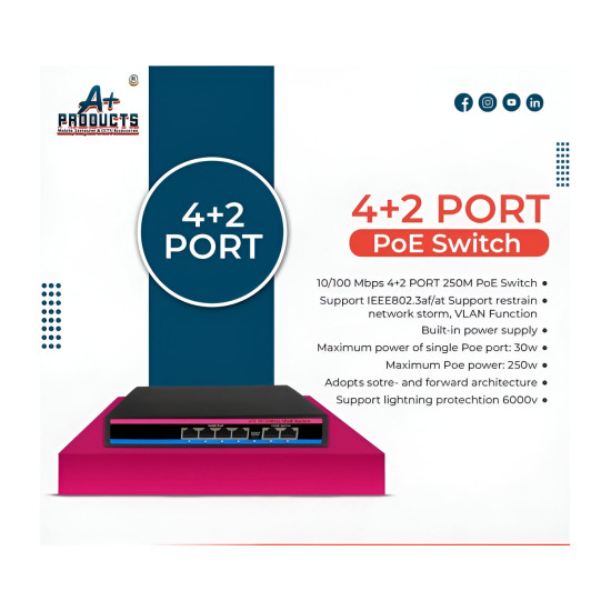 A+Products Poe Switch 4 Port (4 FE + 2 FE Port) Normal
